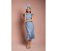 Coast Frill Sleeve Lace Flute Hem Dress In Grey Blue grey blue 8