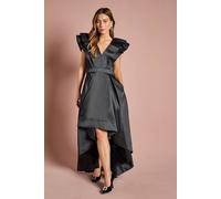 Coast Women's Frill Sleeve V Neck Midi Dress in Black | Size: 8 Coast Black 8
