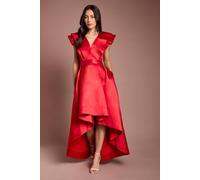 Coast Frill Sleeve V Neck Midi Dress In Flame Red flame red