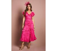 Coast Frill V Neck Jacquard Midaxi Wedding Guest Dress In Pink pink 8