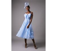 Coast Frill V Neck Midi Wedding Guest Dress In Blue blue 10