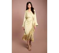 Coast Fringe Satin Shirt Dress In Olive olive