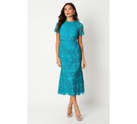 Coast Geo Lace Midi Dress With Angled Trims In Turquoise turquoise 8