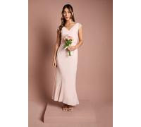 Coast Georgette And Lace Detail Wrap Effect Maxi Bridesmaid Dress In Blush blush 10