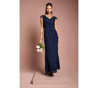 Coast Georgette And Lace Detail Wrap Effect Maxi Bridesmaid Dress In Navy navy 10
