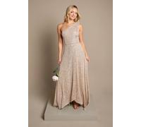 Coast Girl's Teen Sequin Bow One Shoulder Maxi Bridesmaid Dress in Champagne | Size: 10/11 Years