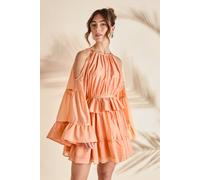 Coast Halter Neck Long Sleeve Organza Mini Holiday Dress In Peach peach 8