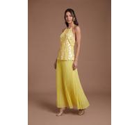 Coast Women's Halter Neck Sequin Pleated Midi Dress in Yellow | Size: 14 Coast Yellow 14