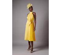 Coast Halter Pleated Asymmetric Hem Midi Dress In Yellow yellow 8
