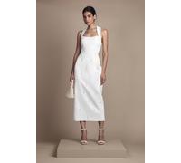 Coast Halter Satin Midi Wedding Dress With Pearl In White white