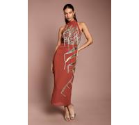 Coast Women's Halterneck Embellished Fringe Midi Dress in Bronze | Size: 14 Coast Bronze 14