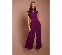 Coast High Neck Cap Sleeve Crepe Jumpsuit In Plum plum