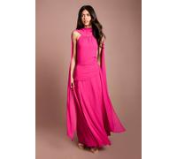 Coast Women's High Neck Cape Georgette Midi Dress in Pink | Size: 10 Coast Pink 10