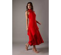 Coast High Neck Corsage Detail Midi Dress In Flame Red flame red 14