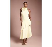 Coast High Neck Corsage Detail Midi Dress In Lemon lemon 14