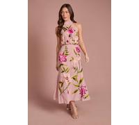 Coast High Neck Midi Dress With Floral Embroidery In Blush blush