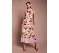 Coast Women's High Neck Midi Dress With Floral Embroidery in Blush | Size: 14