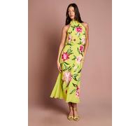 Coast Women's High Neck Midi Dress With Floral Embroidery in Chartreuse | Size: 16