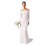 Coast Women's Honoured Bardot Boho Lace Fishtail Wedding Dress in Ivory | Size: 8 Coast Ivory 8