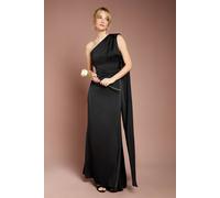 Coast Honoured Drape One Shoulder Satin Maxi Bridesmaid Dress In Black black 16