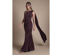 Coast Honoured Drape One Shoulder Satin Maxi Bridesmaid Dress In Espresso espresso 14