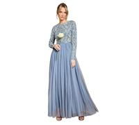 Coast Honoured Long Sleeve Sequin Bodice Tulle Skirt Maxi Bridesmaid Dress, 10, Dusty Blue