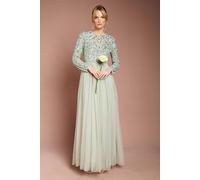Coast Women's Honoured Long Sleeve Sequin Bodice Tulle Skirt Maxi Bridesmaid Dress in Sage | Size: 14 Coast Sage 14