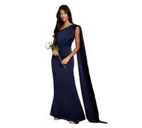 Coast Honoured Petite Drape One Shoulder Satin Maxi Bridesmaid Dress, 8, Navy