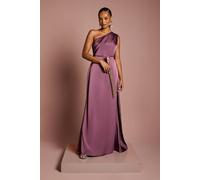 Coast Honoured Petite Drape One Shoulder Satin Maxi Bridesmaid Dress Coast Dark Mauve 4