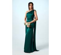Coast Honoured Petite Drape One Shoulder Satin Maxi Bridesmaid Dress In Emerald emerald 8
