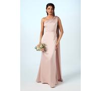 Coast Honoured Petite Drape One Shoulder Satin Maxi Bridesmaid Dress In Mocha mocha 18