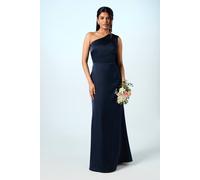Coast Honoured Petite Drape One Shoulder Satin Maxi Bridesmaid Dress Coast Navy 4