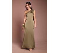Coast Women's Honoured Petite Drape One Shoulder Satin Maxi Bridesmaid Dress in Olive | Size: 16