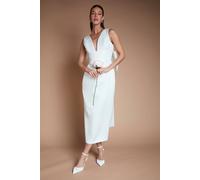 Coast Women's Honoured Petite Plunge Neck Structured Satin Bow Back Wedding Dress in Ivory | Size: 12 Coast Ivory 12