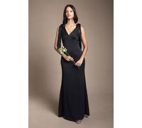 Coast Women's Honoured Petite Satin Back Crepe V Neck Tie Shoulder Maxi Bridesmaid Dress in Black | Size: 14 Coast Black 14