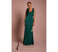 Coast Honoured Petite Satin Back Crepe V Neck Tie Shoulder Maxi Bridesmaid Dress In Emerald emerald 14