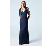 Coast Honoured Petite Satin Back Crepe V Neck Tie Shoulder Maxi Bridesmaid Dress In Navy navy 10