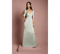 Coast Honoured Petite Satin Back Crepe V Neck Tie Shoulder Maxi Bridesmaid Dress Coast Sage 10