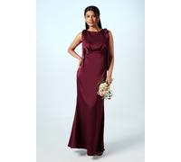 Coast Honoured Petite Sleeveless High Neck Tie Shoulder Satin Maxi Bridesmaid Dress Coast Malbec 10