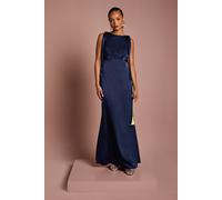 Coast Honoured Petite Sleeveless High Neck Tie Shoulder Satin Maxi Bridesmaid Dress Coast Navy 6