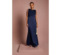 Coast Honoured Petite Sleeveless High Neck Tie Shoulder Satin Maxi Bridesmaid Dress In Navy navy 8