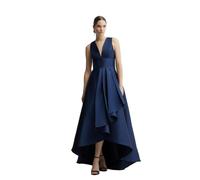 Coast Honoured Petite Sleeveless Plunge Waterfall Twill Maxi Bridesmaid Dress, 10, Navy
