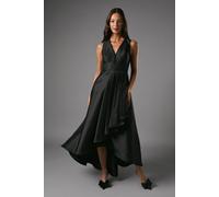 Coast Honoured Petite Sleeveless Plunge Waterfall Twill Maxi Bridesmaid Dress In Black black 10