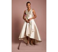 Coast Women's Honoured Petite Sleeveless Plunge Waterfall Twill Maxi Bridesmaid Dress in Champagne | Size: 12 Coast Champagne 12