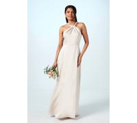 Coast Honoured Petite Twist Halterneck Satin Maxi Bridesmaid Dress In Champagne champagne 10