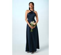 Coast Honoured Petite Twist Halterneck Satin Maxi Bridesmaid Dress In Navy navy 12