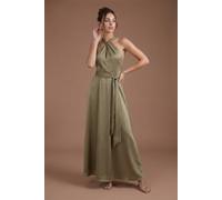 Coast Honoured Petite Twist Halterneck Satin Maxi Bridesmaid Dress In Olive olive