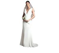 Coast Women's Honoured Premium Crepe Plunge Neck Fishtail Wedding Dress in Ivory | Size: 10