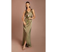 Coast Honoured Ruched Waist Detail Satin Bridesmaid Dress In Olive olive