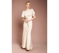 Coast Honoured Satin Back Crepe High Neck Short Sleeve Maxi Bridesmaid Dress In Champagne champagne